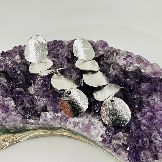 5-polka dot dangle earrings with brushed silver finish and 925 sterling silver needle