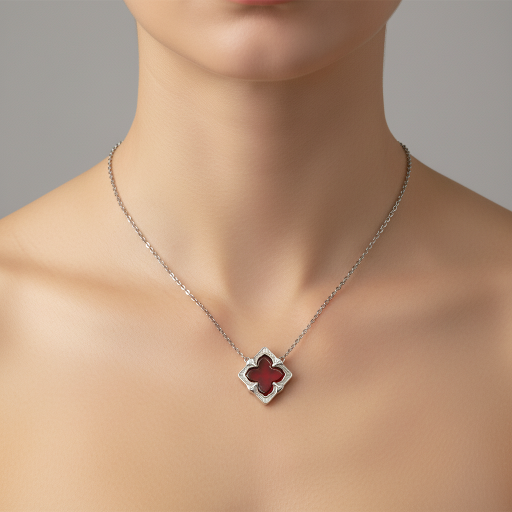 Necklace with a red pendant on a mannequin