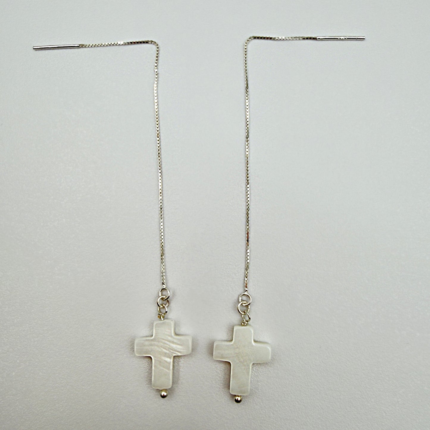 Sterling Silver Dangle Earrings with Pearl Cross