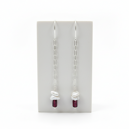 Pair of earrings on a display card with a white background