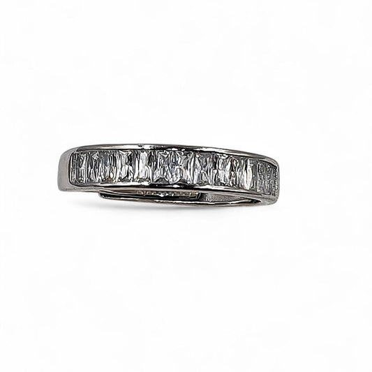 Adjustable ring with 925 sterling silver and full zirconia strip
