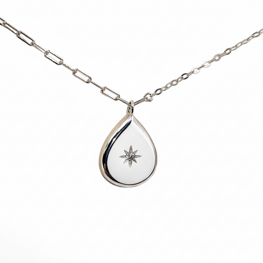 Sterling Silver Teardrop Star Necklace with Cubic Zirconia Star