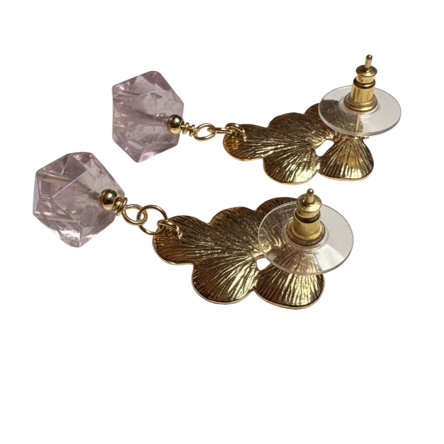 14k gold-plated brass floral earrings with 10mm square amethyst and 925 needle