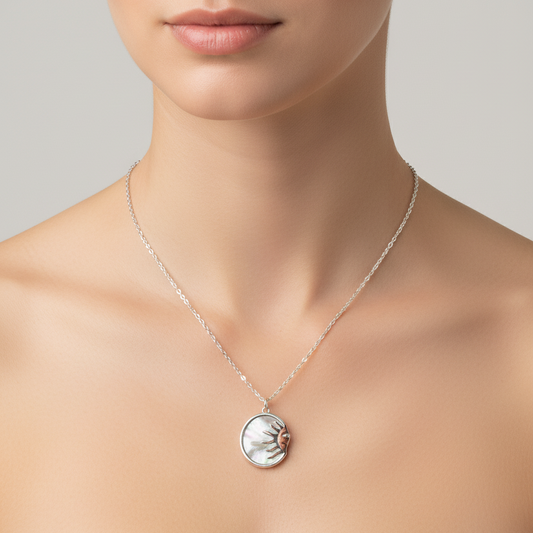 925 Sterling Silver Mother-of-Pearl Sun Necklace