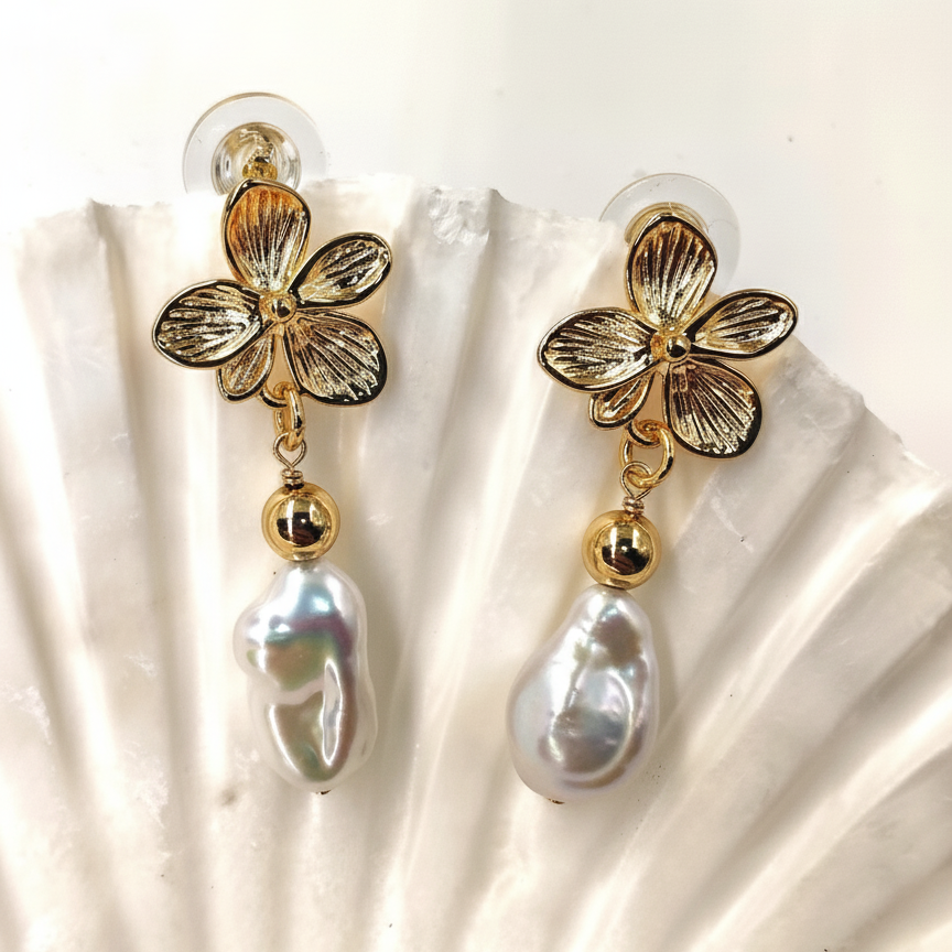 Close-up of flower and baroque pearl details