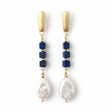 Close-up of lapis cubes and baroque pearl details

