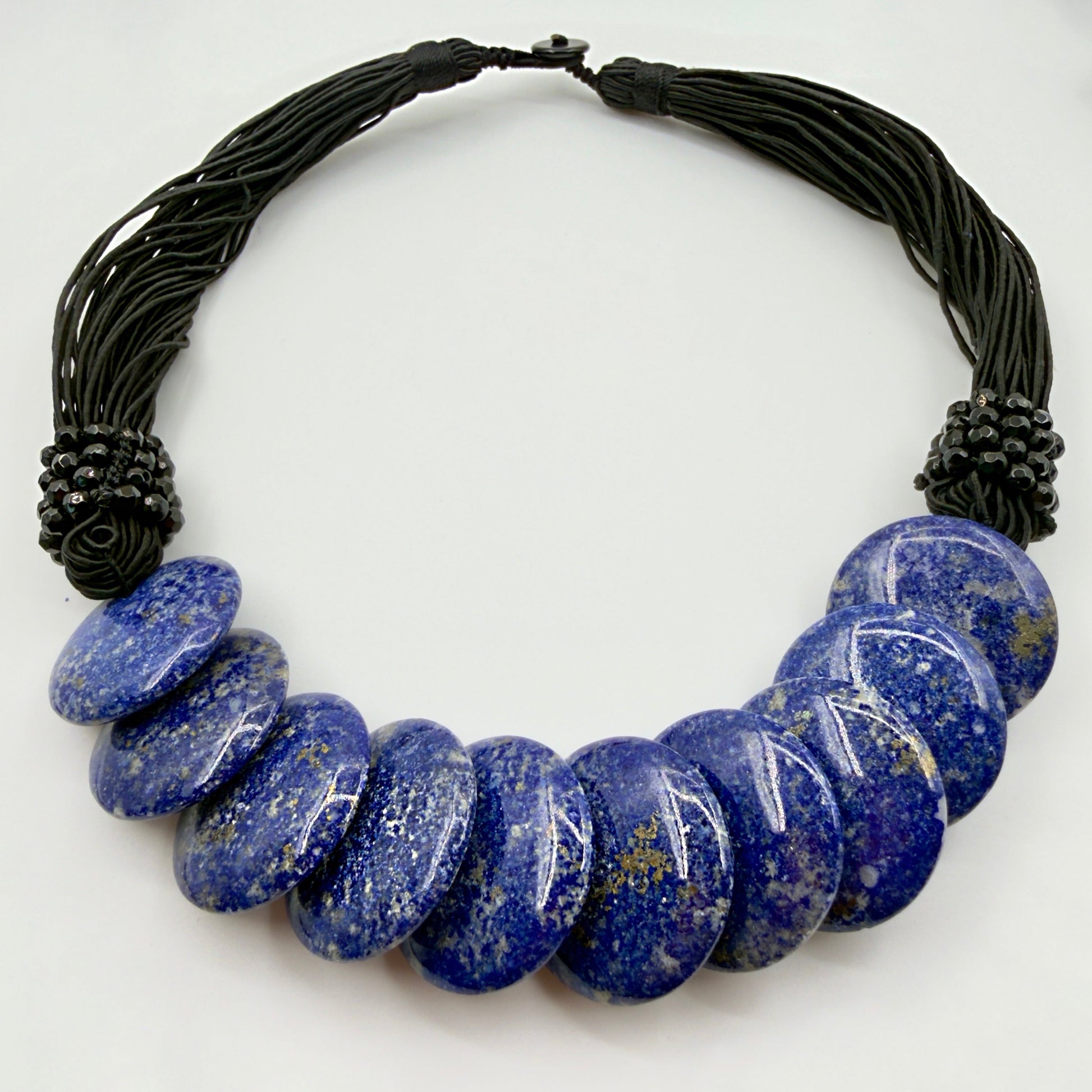50cm large blue stone necklace with lapis lazuli on white background
