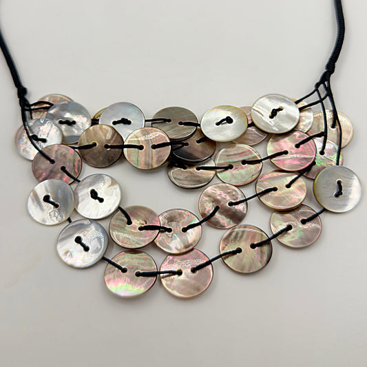 50cm large abalone shell disc necklace on white background
