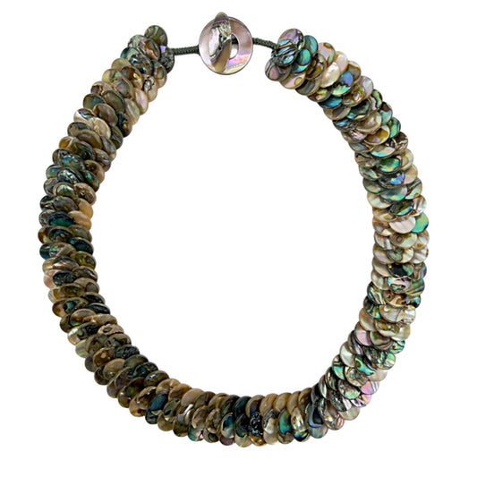 45cm abalone shell disc necklace on white background