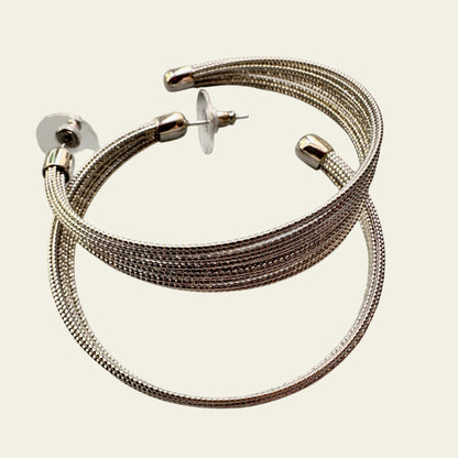 50mm twisted rope multi-layer hoop earrings with silver finish and 925 sterling silver needle