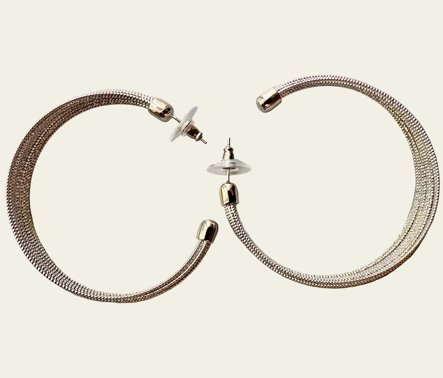 50mm twisted rope multi-layer hoop earrings with silver finish and 925 sterling silver needle