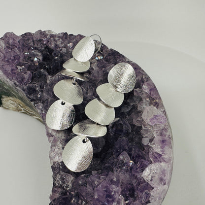 5-polka dot dangle earrings with brushed silver finish and 925 sterling silver needle
