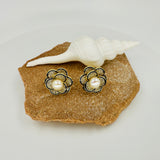 Pearl & zirconia scattered flower stud earrings with gold-tone floral design and 925 sterling silver posts