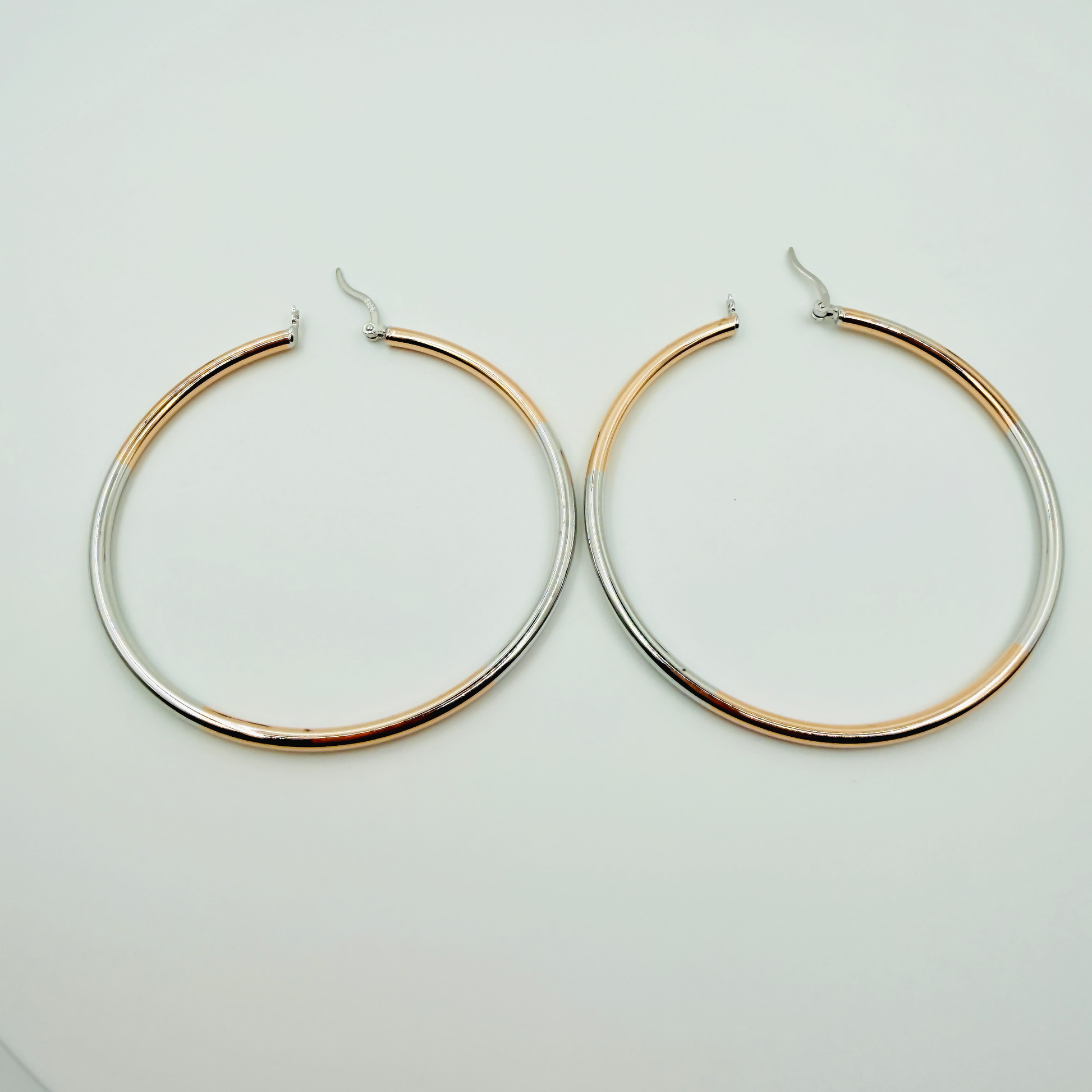 60mm two-tone sterling silver hoop earrings with half gold and half silver finish