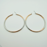 60mm two-tone sterling silver hoop earrings with half gold and half silver finish