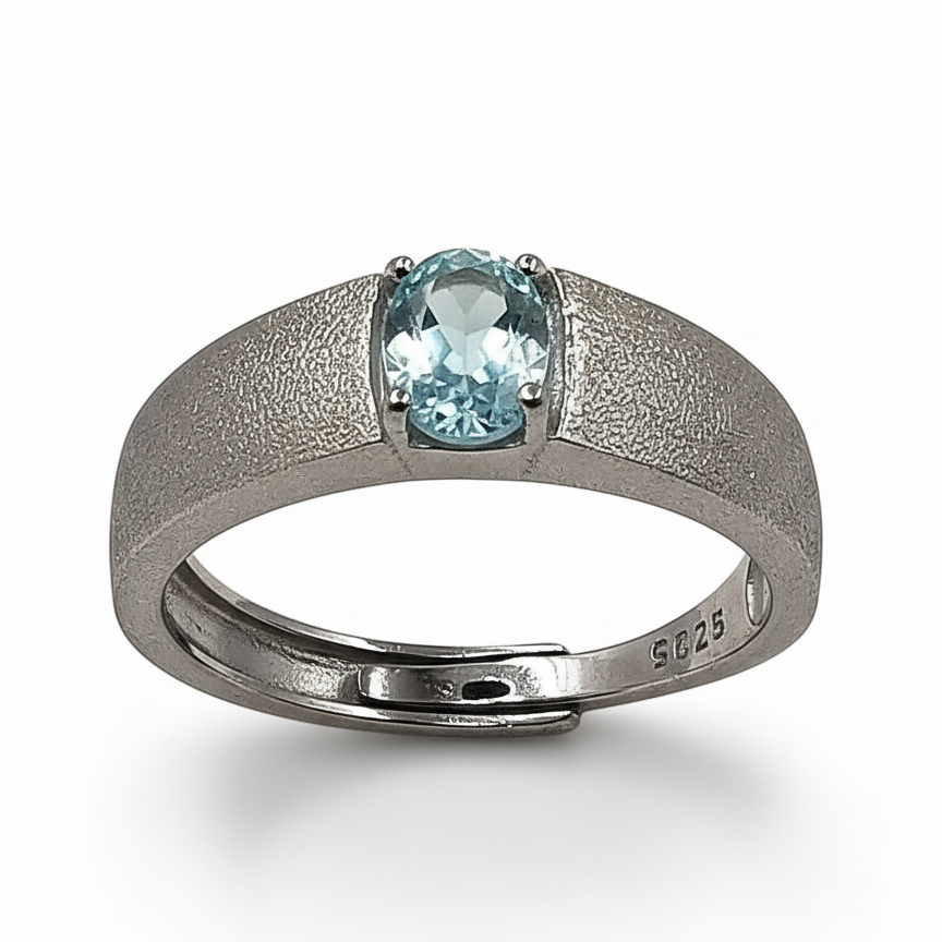 Close-up of zirconia stone and brushed silver texture