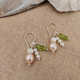925 sterling silver hook earrings with peridot, cultured pearls, and shell