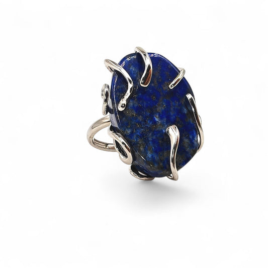 Close-up of lapis lazuli and silver wire wrap