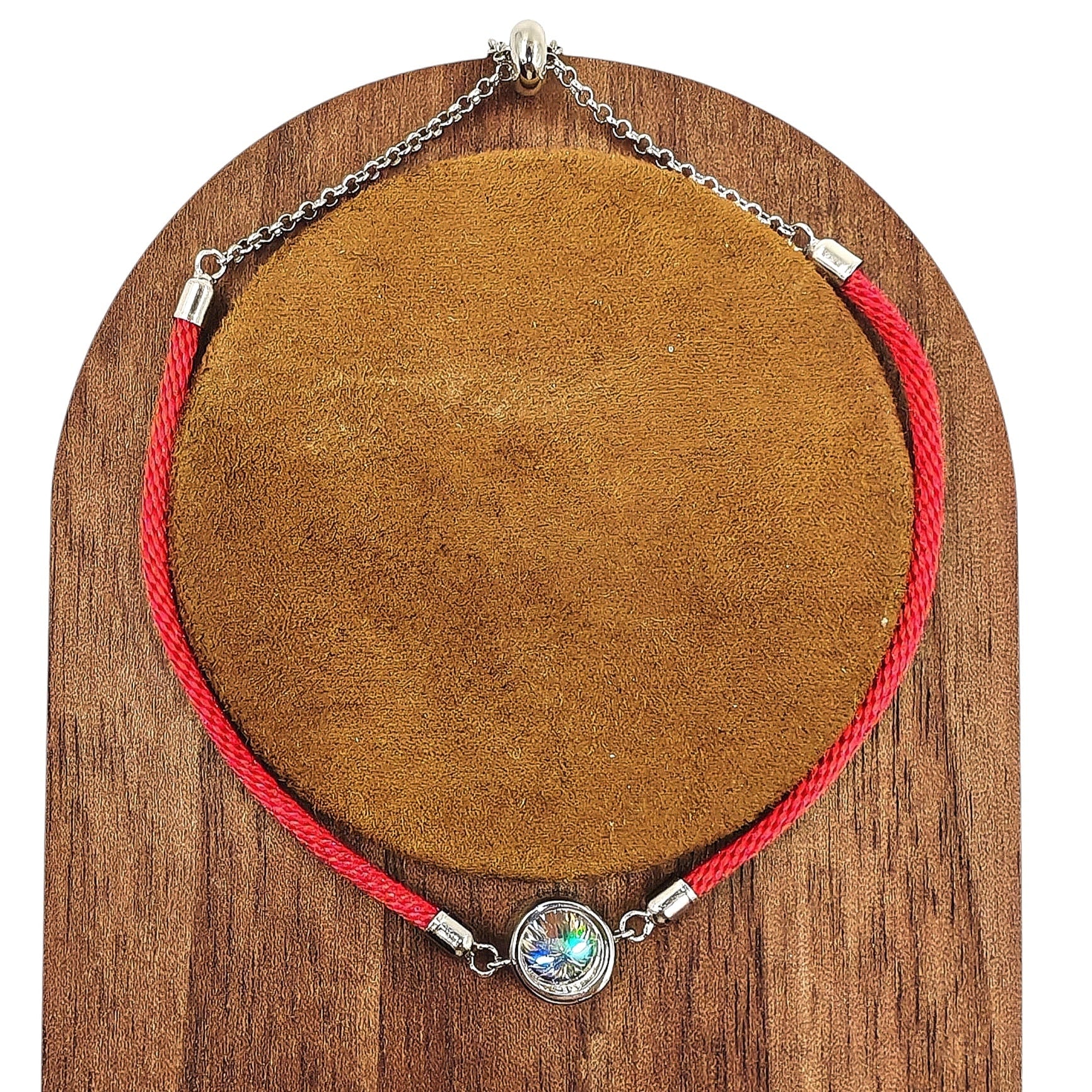Adjustable red cord bracelet with 1ct solitaire moissanite in 925 sterling silver casing
