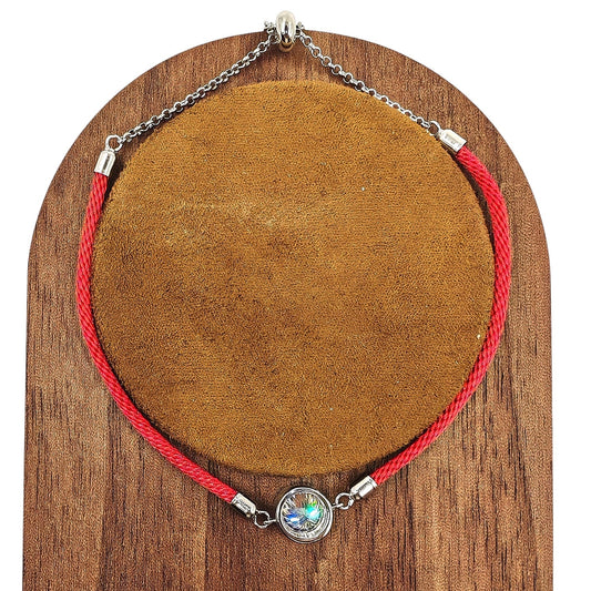 Adjustable red cord bracelet with 1ct solitaire moissanite in 925 sterling silver casing