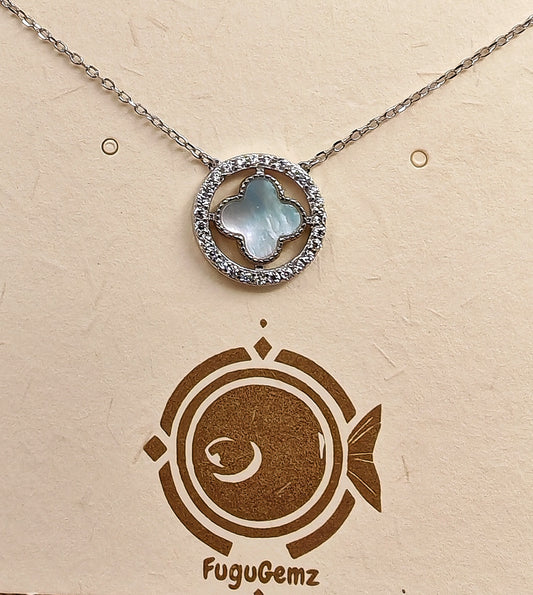 42cm 925 sterling silver necklace with mother-of-pearl cross pendant and zirconia crystal halo