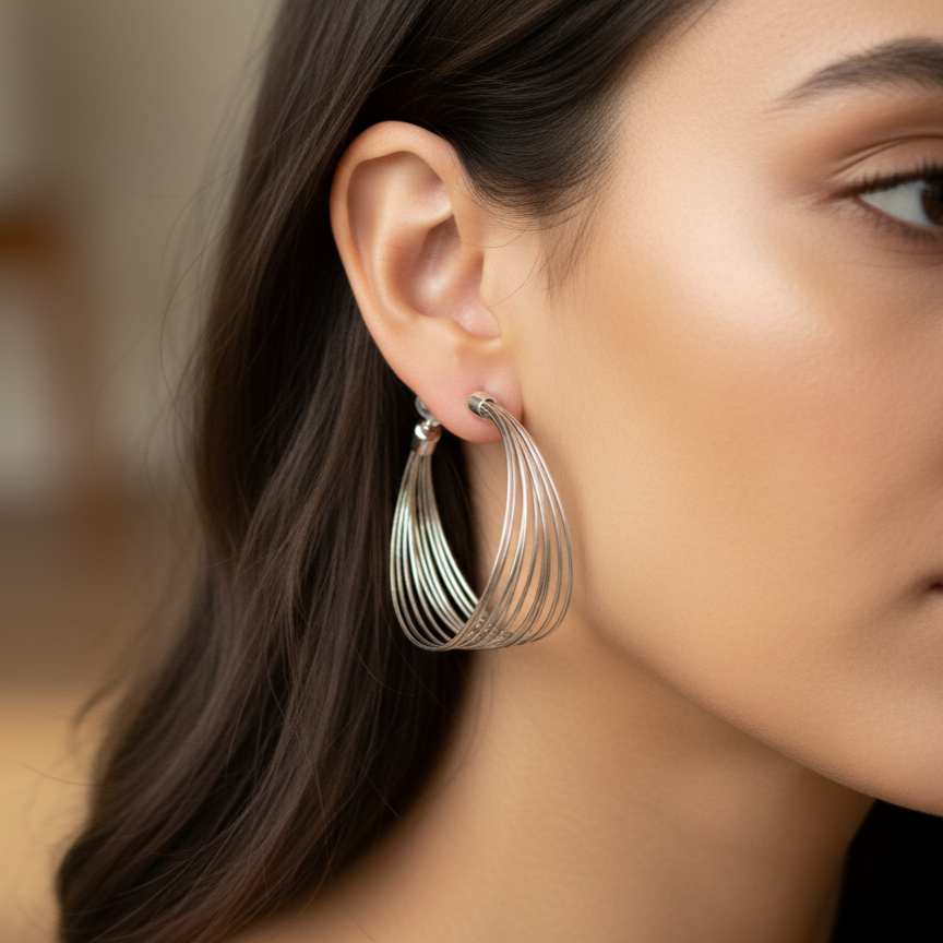 44mm Multi-Layer Hoop Earrings – Polished with 925 Sterling Silver Needle