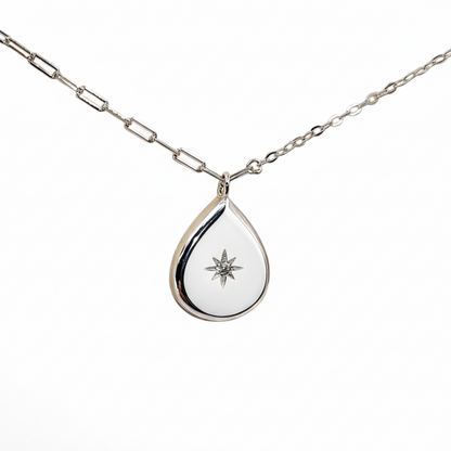 Sterling Silver Teardrop Star Necklace with Cubic Zirconia Star